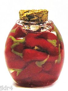 Miniature Glass Jar of Red Chilis Handmade 1 12 Scale