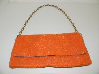 Christiana Orange Beaded Evening Bag Handbag Purse Pochette