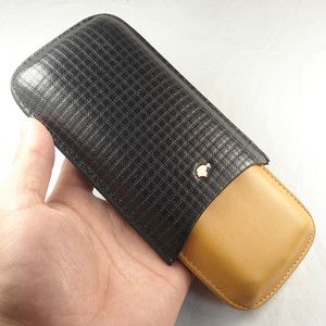   Finger Black Gold Leather Cigar Case Holds Adjustable LC31