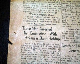   Henry Starr Bank Robbery Death 1921 Newspaper Cherokee Badman