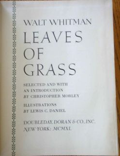 1940 Vintage Walt Whitman Leaves of Grass Lewis Daniel
