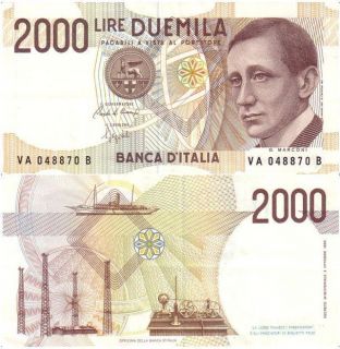 Italy 2000 Lire P 115 UNC Banknote Guglielmo Marconi 1990