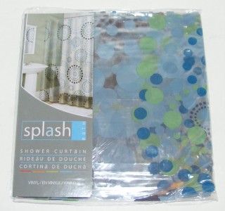New Splash Circles Polka Dots Shower Curtain Blue Green Clear Vinyl