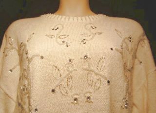 Claude Rene White Knit Sweater Top Rhinestone Plus 3X