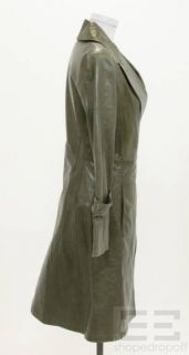 Montana by Claude Montana Olive Green Leather Belted Trench Coat Size
