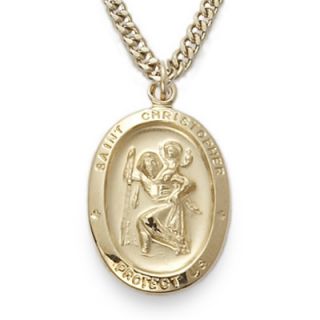 St Christopher 24K Gold Over Sterling Medal Necklace P