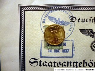 German state citizenship ID with secret state police fee stamp