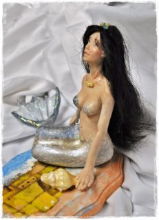Handmade OOAK Clay Doll Mermaid ItalianArtist IADR OGLD ADSG