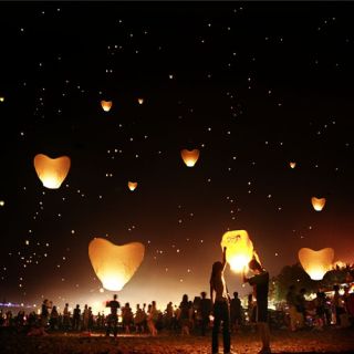 10x White Heart Shaped Lanterns Chinese Lamp Sky Candle Wishing