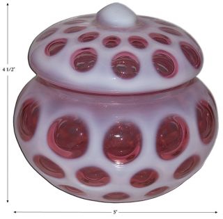Fenton 91 Cranberry Opal Coin Dot Candy Jar and Lid