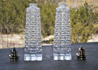 Elegant Tall Clear Glass Square Block Design Salt Pepper Shakers