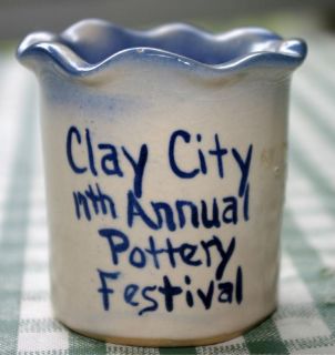 Cobalt Blue &White Clay City Pottery Festival Stoneware Crock Jar No