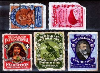 New Zealand 1906 Christchurch Exhb Cinderella Labels X5