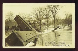Claremont NH 2 RPPCs B M Railroad Wreck Dated 1913