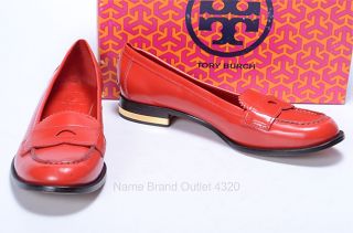 Tory Burch 7 5 M Clayton Patent Leather Penny Loafer Red Slip on Shoes