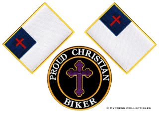 Lot of 3 Proud Christian Biker Patch Flag Religious New Embroidered