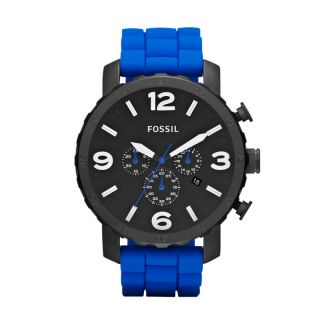 Fossil Mens Nate Silicone Watch – Blue #JR1426