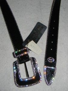 NWT Christine Alexander Black Leather & Swarovski Crystal Belt M