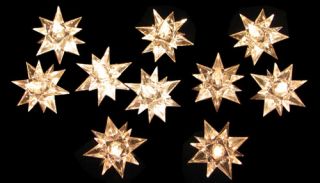 Set of 10 Clear Diamond Star Christmas Lights Grn Wire