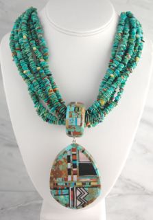 Christopher Nieto Sterling Silver Green Turquoise Necklace Santo