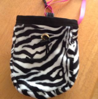 Fuzzy Fur Zebra Chalk Bag For Rock Climbing W/ Waist Belt Black White