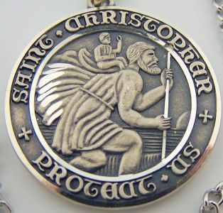 925 Silver Antique Style St Christopher W Jesus Pendant Medal & 24
