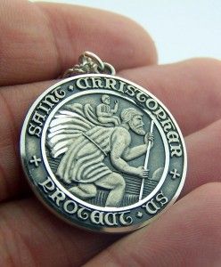 925 Silver Antique Style St Christopher w Jesus Pendant Medal 24