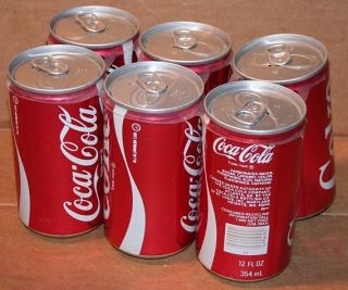 Pack Coca Cola 12 Ounce Pre Classic Cans, Empty With Pull Tab Intact