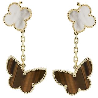Van Cleef and Arpels Lucky Alhambra Tigers Eye Butterfly Earrings