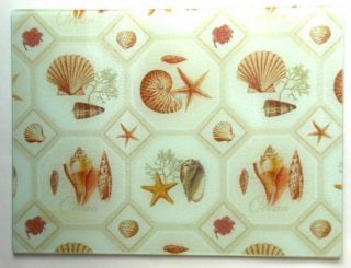 Seashells Cutting Board Glass Art Counter Saver Nautical Beach Decor