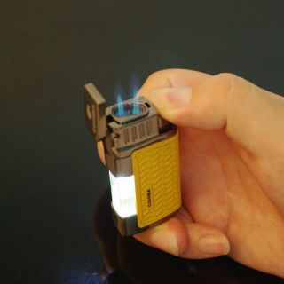  Flame Classic Elegant Cigar Lighter with Cigar Punch Yellow