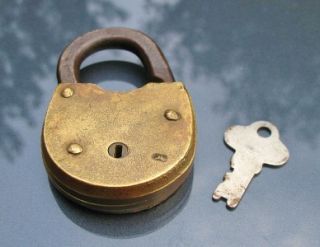 Old Vintage Antique Lock E Eagle Solid Brass Cased Padlock w Key
