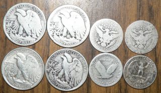 Liberty Walking 90% Silver Half Dollars   1917, 1918 S, 1943, 1944