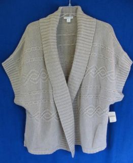 Coldwater Creek Wool Blend Open Front Cabled Shrug with Dolman Sleeves