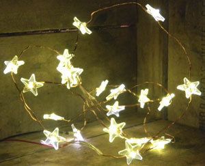 primitive decor copper wire string of white STAR lights nice