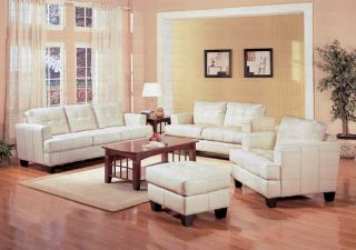 Coaster Samuel Sofa Loveseat Chair White Buttoned Leather 3 Piece