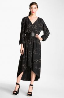 Rebecca Taylor Aristotle Print Faux Wrap Silk Dress