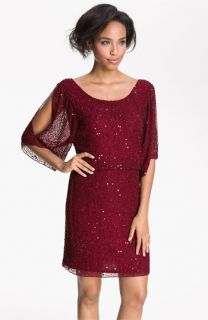 Pisarro Nights Split Sleeve Sequin Silk Chiffon Dress