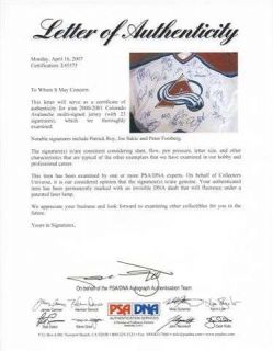 2001 Colorado Avalanche Signed Jersey 23 Autos PSA LOA