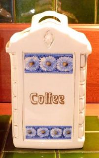 German Mepoco Ware White Blue Daisies Kitchen Canisters Cereal Set 3