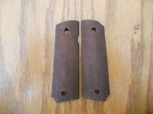 Colt 45 Brown Checkered Wood Grips Free SHIP