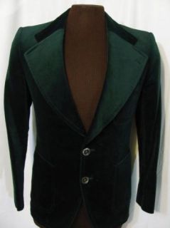 Vintage Dark Green Velvet Blazer Suit Jacket 70s Retro Indie S