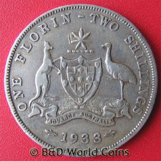 AUSTRALIA 1933 FLORIN SILVER MELBOURNE HIGH VALUE RARE COIN