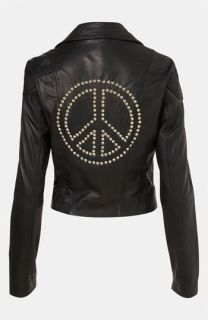 Topshop Peace Studded Leather Jacket