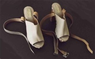 WOODIES BY JEFFREY CAMPBELL BEIGE LEATHER WOODEN PLATFORM SHOES