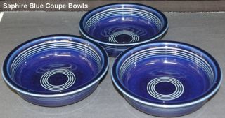  3 Sapphire Blue Fiesta Ware 7" Coup Soup Bowl