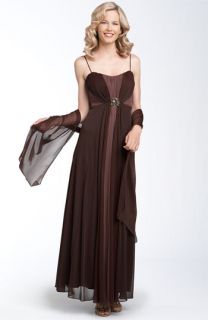 Alex Evenings Ruched Empire Gown with Shawl