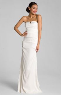 Nicole Miller Pintucked Jacquard Fishtail Gown