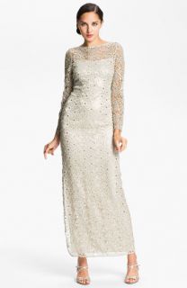Kay Unger Open Back Metallic Lace Gown
