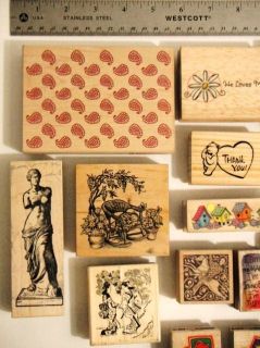 of 16 Assorted Rubber Stamps Wood Mounted Some Collectible Variety EUC